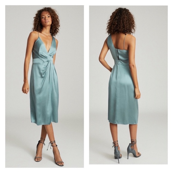 New! Rare REISS London Charlie Satin Midi Dress in Pale Blue - Picture 2 of 11